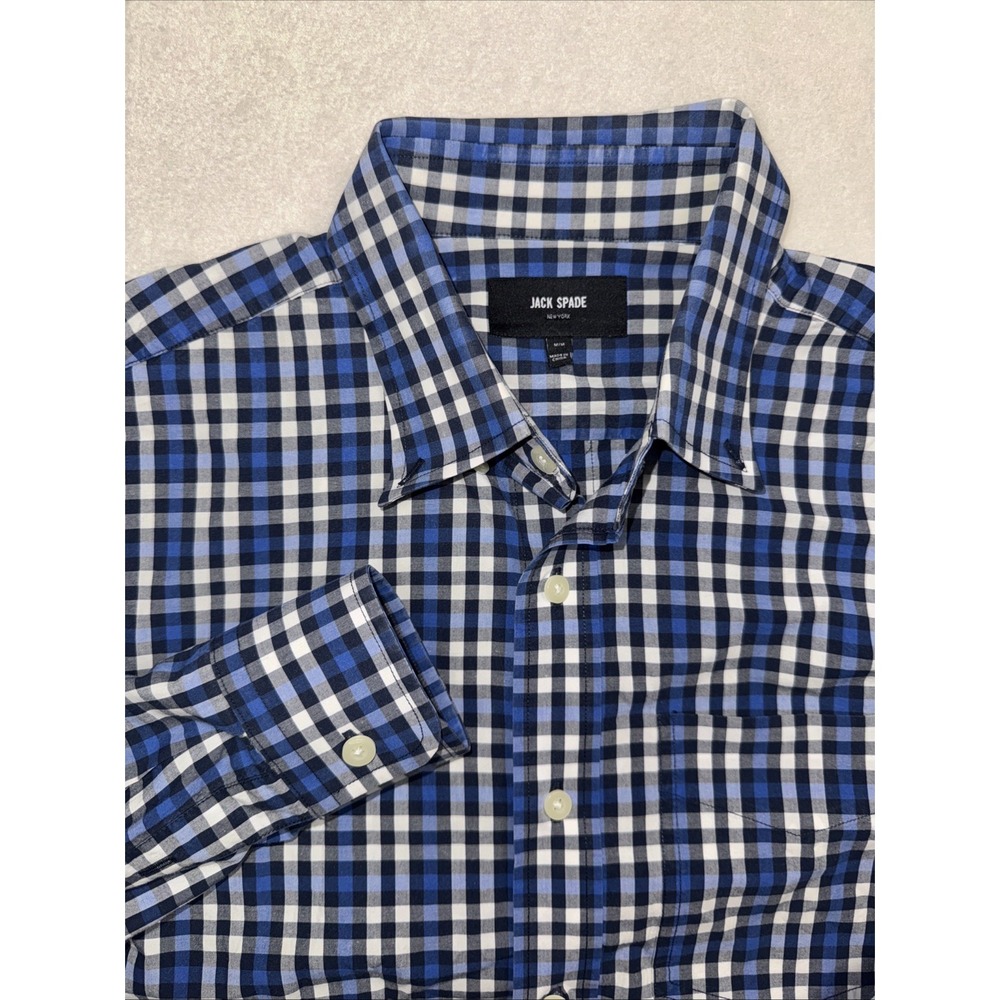 Jack Spade Men's Medium Blue‎ Cotton Blend Plaid Button-Down Shirt Casual White